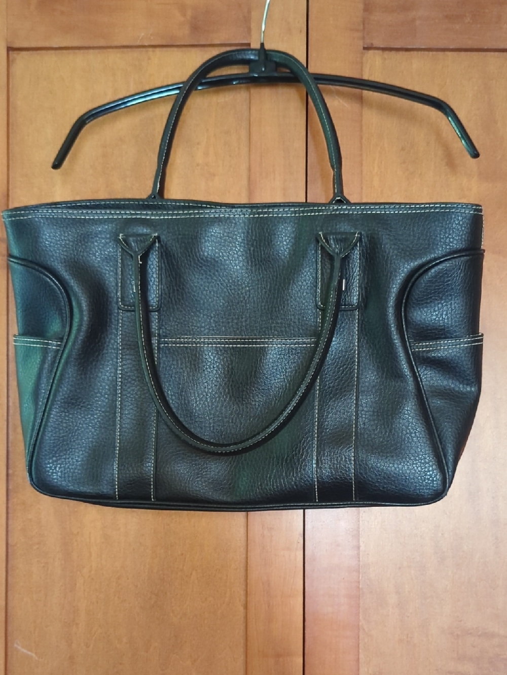 Ellen Tracy Black Pebbled Leather Tote